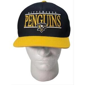 Vtg Pittsburgh Penguins NHL Hockey Spell Out American Needle Snapback Hat Cap